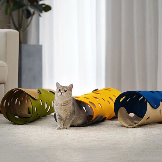 Multi-colored cat tunnels made of felt